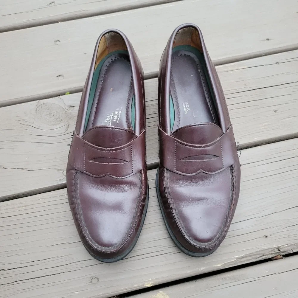 Vintage 90s y2k Brown Leather Moc Toe Moccasin Slip-on Driving Penny Loafers 9‎